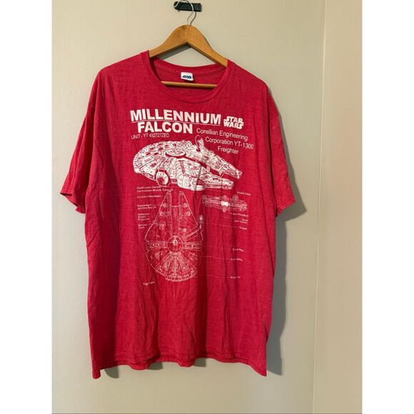 Star Wars Mens XXL Millennium Falcon Blueprint Graphic Tee Shirt Red Engineering - Picture 1 of 7